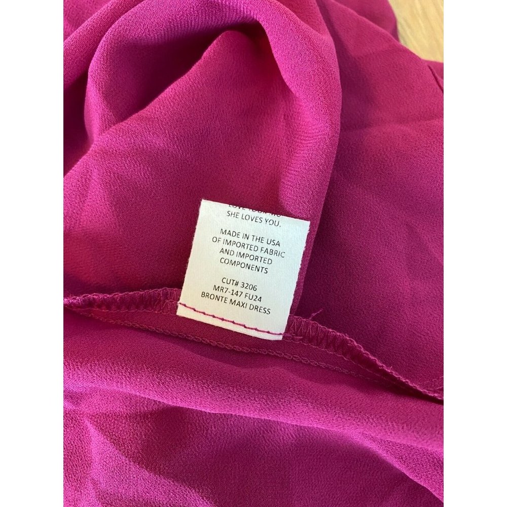 Show Me Your MuMu Bronte Maxi Dress Size XS Fuchsia Pop Pink Side Slits Chiffon - Picture 10 of 11